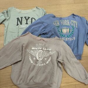 Bluenotes Off-the-Shoulder Sweaters - Green, Blue, Tan